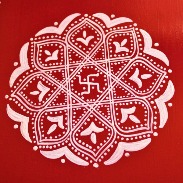Aipan Inspired Handpainted Square Wooden Puja Table / Chowki / Footstool for Home