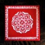 Aipan Inspired Handpainted Square Wooden Puja Table / Chowki / Footstool for Home