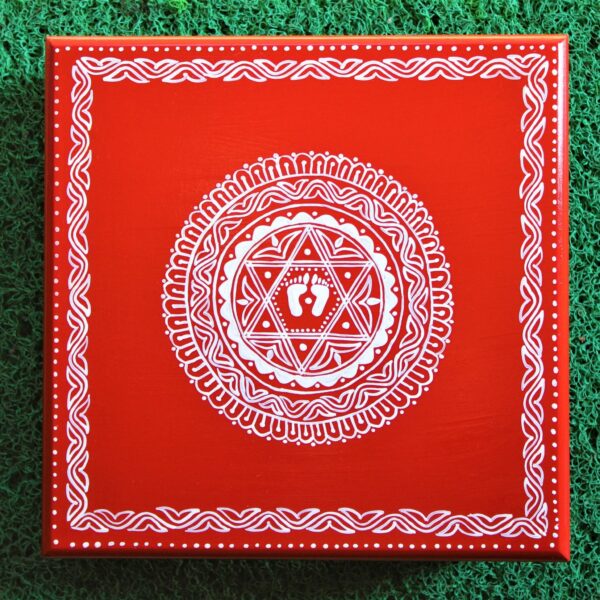 Aipan Inspired Handpainted Square Wooden Puja Table / Chowki / Footstool for Home