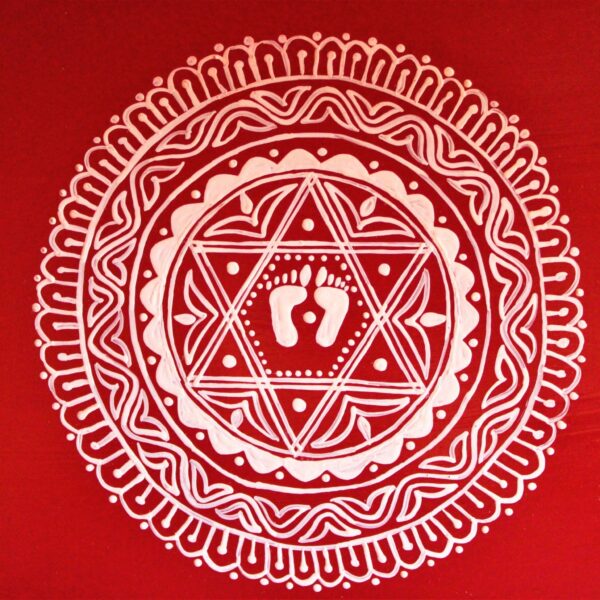 Aipan Inspired Handpainted Square Wooden Puja Table / Chowki / Footstool for Home