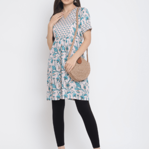 Off-White Floral Printed Motif Kurti