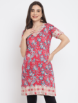 Red Printed Floral Rani Kurta