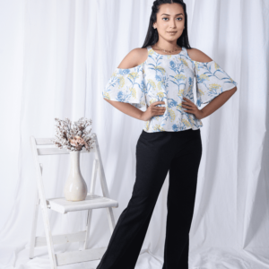 White Cold-shoulder Digital Printed Floral Top