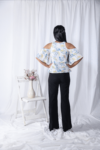 White Cold-shoulder Digital Printed Floral Top