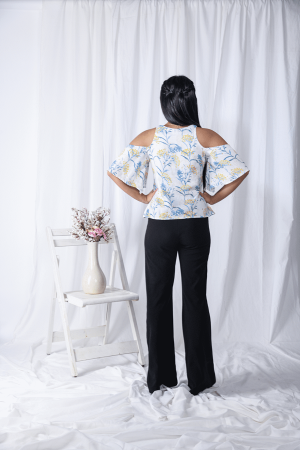 White Cold-shoulder Digital Printed Floral Top