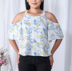 White Cold-shoulder Digital Printed Floral Top