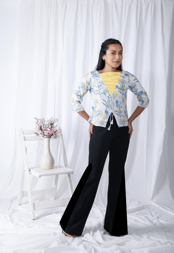 White Printed Floral Jacket Style Top