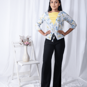 White Printed Floral Jacket Style Top