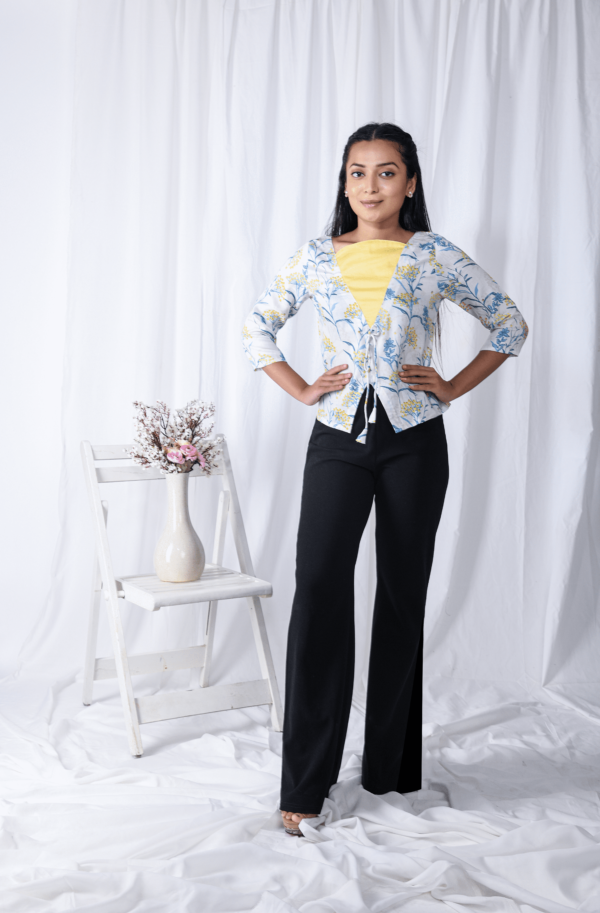 White Printed Floral Jacket Style Top