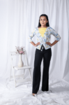 White Printed Floral Jacket Style Top