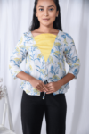 White Printed Floral Jacket Style Top