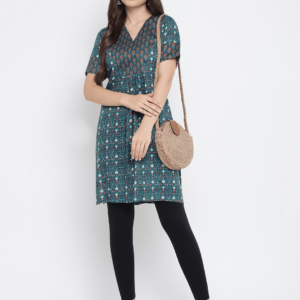 Green Printed Floral Motif Kurti