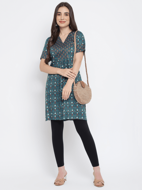Green Printed Floral Motif Kurti