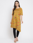 Yellow Printed Floral Mughal Kurti