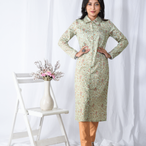 Green Printed Floral Shirt Kurta