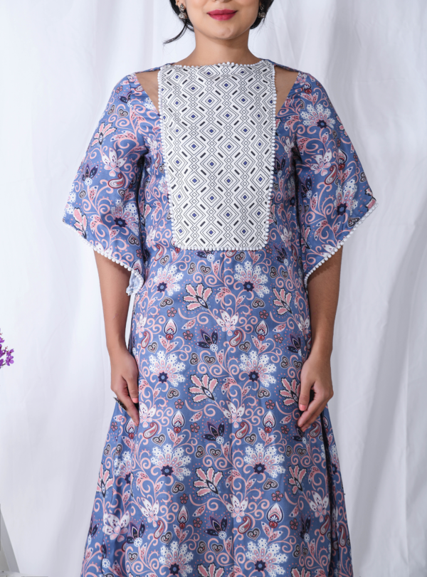 Purple Printed Floral Kaftan Kurta