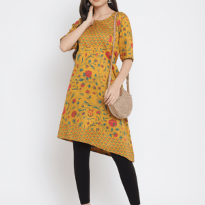 Yellow Printed Floral Mughal Kurti