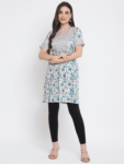 Off-White Floral Printed Motif Kurti
