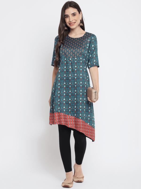 Green Printed Mughal Kurta