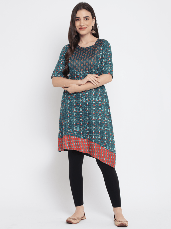 Green Printed Mughal Kurta