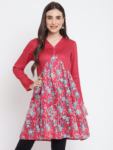 Red Printed Jacquard Kurta