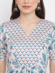 Off-White Floral Printed Motif Kurti