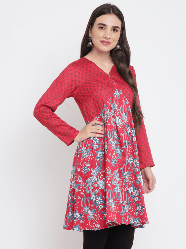 Red Printed Jacquard Kurta