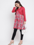 Red Printed Jacquard Kurta