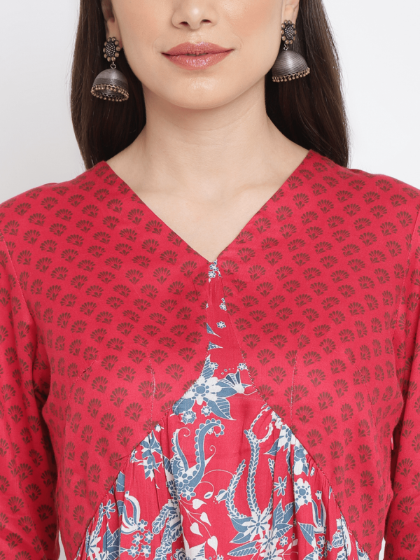 Red Printed Jacquard Kurta