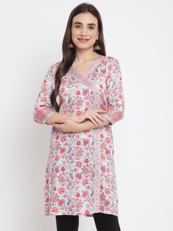 White Printed Floral Paisley Kurta