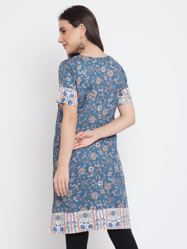 Blue Printed Floral Rani Kurta