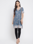 Blue Printed Floral Rani Kurta