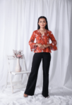 Red Printed Floral Bell Sleeves Top