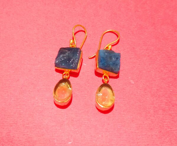 Natural sky Blue Druzy Agate Stone & Natural Smoky quartz Gemstone Earrings
