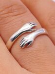 SWARN SILVER 925 Sterling Silve Cute Hug Me More Adjustable Ring | Gifts for Girls | With Certificate of Authenticity (Hug Ring)