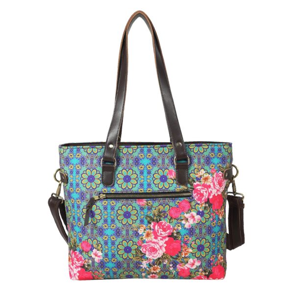 Blue and Pink Flower Women Tote Handbag