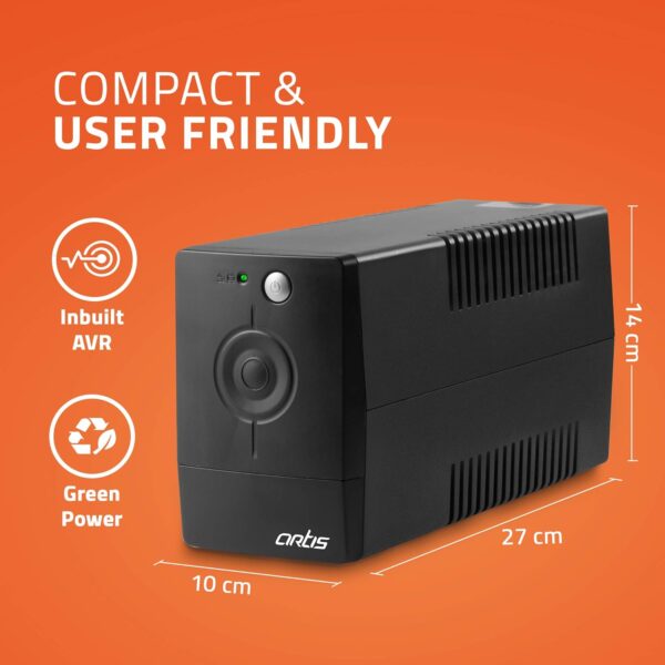 Artis PS-600VA - 800VA Line Interactive UPS for Personal Computers , Desktop PCs, Laptops, Routers, Networking Devices and Gaming Consoles