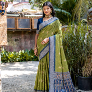 HNDLM_BLUCHRI_101_MAHENDI saree