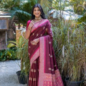 HNDLM_BLUCHRI_101_MAROON saree