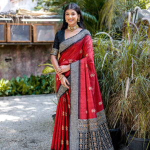 HNDLM_BLUCHRI_101_RED saree