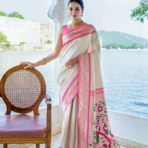Seashell White Paithani Kanjivaram Saree