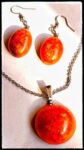 Handmade orange/golden resin pendant locket with earrings ✨️ by Artecraft