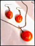 Handmade orange/golden resin pendant locket with earrings ✨️ by Artecraft