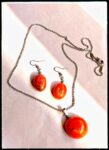 Handmade orange/golden resin pendant locket with earrings ✨️ by Artecraft