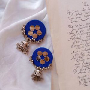 Rainvas Blue and silver oxidized fabric earrings for women