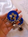 Rainvas Blue and silver oxidized fabric earrings for women