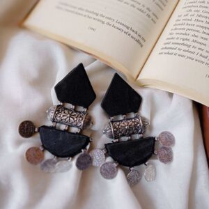 Rainvas Black and silver heavy earrings for women