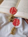 Rainvas Red bandhani print golden jhumka earrings