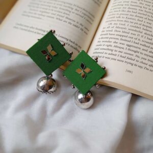 Rainvas Green and silver oxidized jhumka earrings