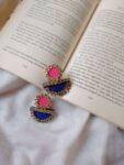Rainvas Pink and blue kundan fabric earrings